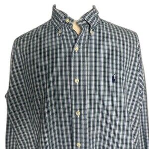 Ralph Lauren Vintage 100% Blake Cotton Long Sl. Button Down XL, Blue Plaid Pony